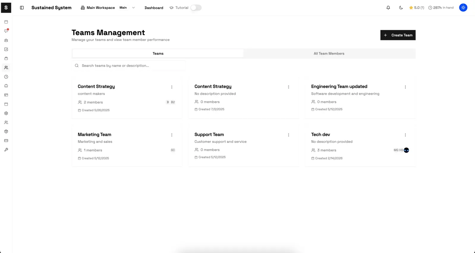 Teams and agents dashboard